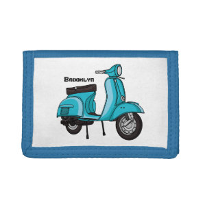Cute moped motorcycle cartoon illustration tri-fold wallet