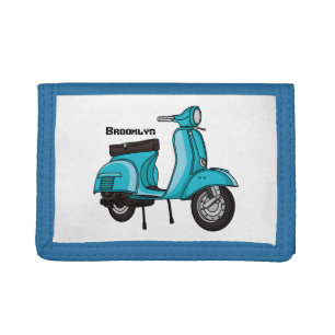 Cute moped motorcycle cartoon illustration trifold wallet