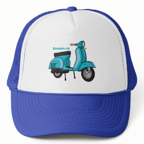 Cute moped motorcycle cartoon illustration trucker hat