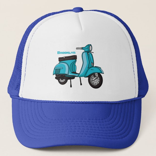 Cute moped motorcycle cartoon illustration trucker hat (Front)