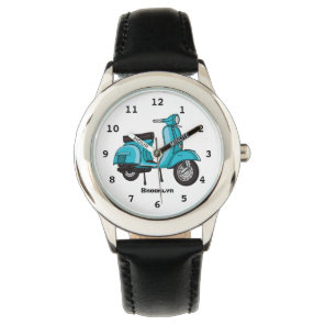 Cute moped motorcycle cartoon illustration watch