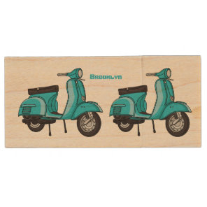Cute moped motorcycle cartoon illustration wood flash drive