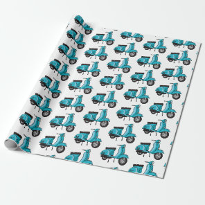 Cute moped motorcycle cartoon illustration wrapping paper