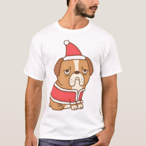 Cute Moping Bulldog In Santa Claus Outfit T-Shirt