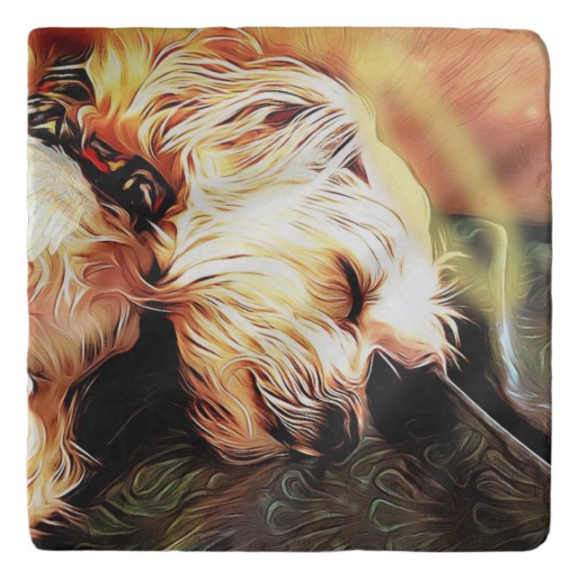Cute Morkie Puppy Dog Angel Marble Stone Trivet (Front)