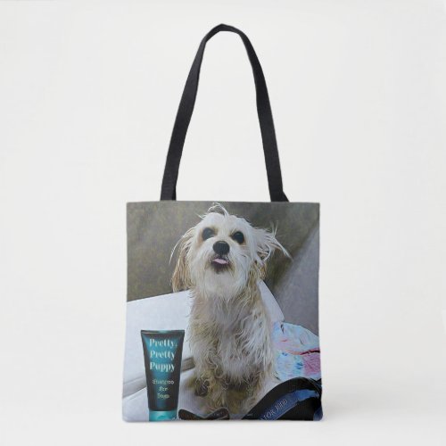 Cute Morkie Puppy Dog Bath Funny Tote Bag