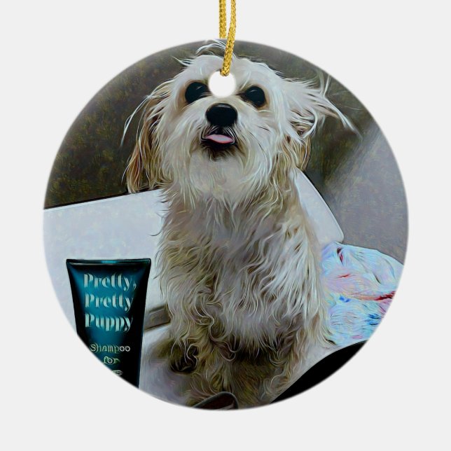 Cute Morkie Puppy Dog Funny Round Ornament (Front)