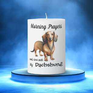 Cute Mornings & My Dachshund Brown Personalize Pillar Candle