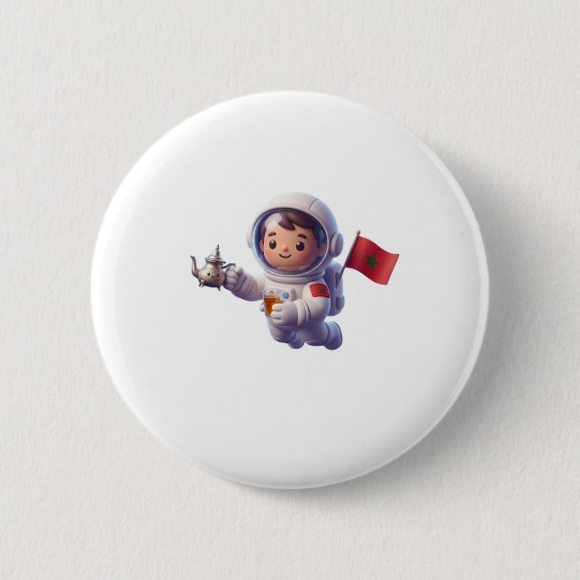 Cute Moroccan Astronaut Kawaii 3D Sticker Button (Front)