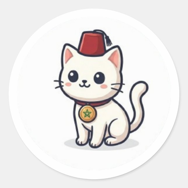 Cute Moroccan Kawaii Cat with Fez Sticker (Front)
