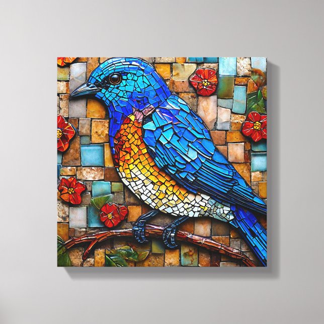 Cute mosaic bird canvas print (Front)