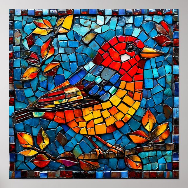 Cute mosaic bird poster (Front)