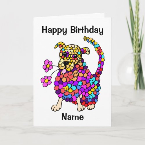 Cute Mosaic Dog Funny Cartoon Birthday Card