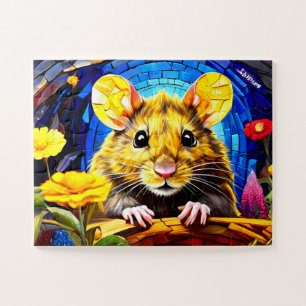Cute Mosaic Field Mouse Vivid colored puzzle 