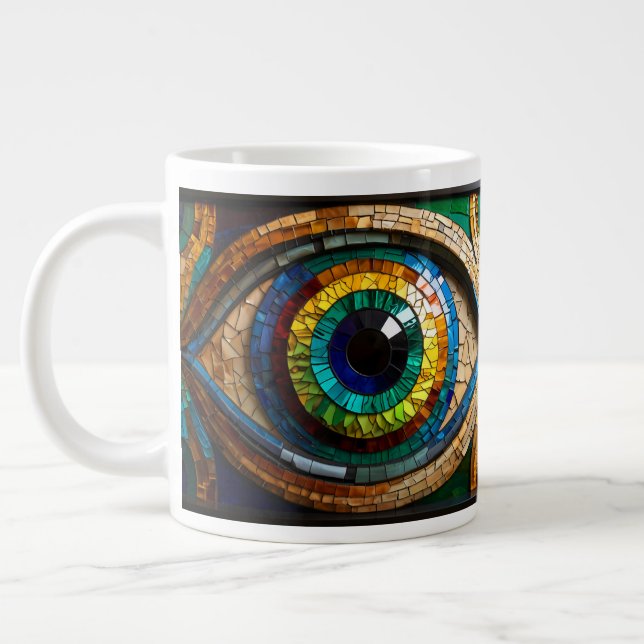 Cute Mosaic Stained Glass Eye design Giant Coffee Mug (Left)