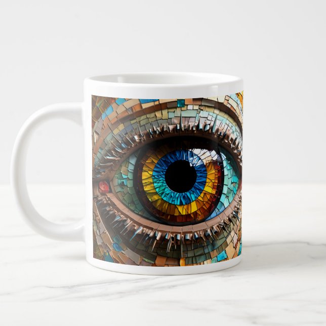 Cute Mosaic Stained Glass Eye design  Giant Coffee Mug (Left)