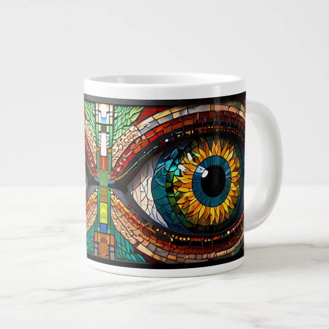 Cute Mosaic Stained Glass Eye design  Giant Coffee Mug (Front Right)