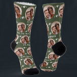 Cute Moss Green Newlyweds Photo Wedding Socks<br><div class="desc">These cute moss green wedding socks feature the newlywed couple's photo and white hearts in an offset pattern and your names and wedding date! These are perfect as a bridal party favor, or as a bridal or couple's shower gift for the happy couple! Background color is also customizable to match...</div>
