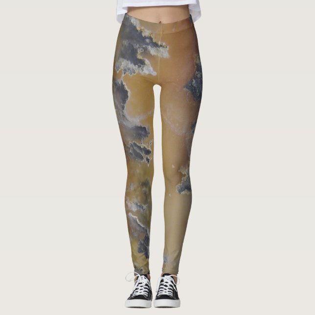 Cute Mossy Agate Flame Natural Rock Designed Leggings (Front)