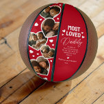 Cute Most Loved Daddy Fathers Day Photo Basketball<br><div class="desc">Keepsake basketball gift featuring a modern red background that can be changed to any color,  five heart photos for you to replace with your own,  the title 'most loved daddy',  a cute quote,  and the kids names.</div>
