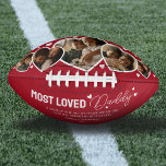 Cute Most Loved Daddy Fathers Day Photo Football<br><div class="desc">It's not just a gift,  it's a keepsake. Display your favorite moments with dad this Father's Day on our special keepsake football gift. With a customizable background color,  five heart photos,  kids' names,  and the title 'Most Loved Daddy',  it's a perfect way to celebrate your MVP.</div>