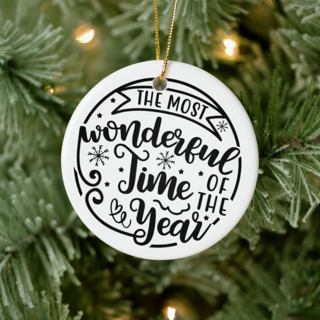 Cute Most Wonderful Time of the Year Christmas Ceramic Ornament (Tree)