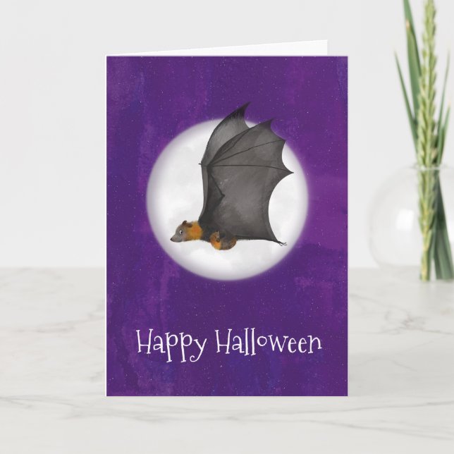 Cute mother and baby bat Halloween card (Front)
