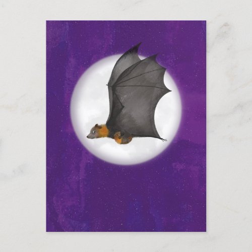 Cute mother and baby bat in a night sky postcard