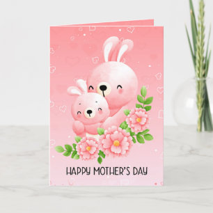 Cute Mother and Baby Bunny Mother's Day Folded Holiday Card