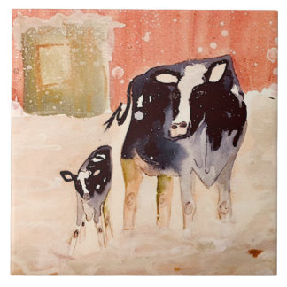 Cute Mother and Baby Cow Ceramic Kitchen Tile
