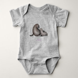 Cute mother and baby fur seals bodysuit (color)