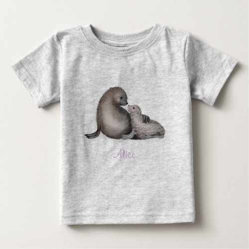 Cute mother and baby fur seals T_shirt color