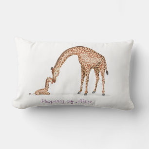 Cute mother and baby giraffe nursery cushion