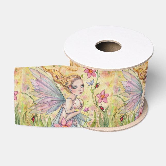 Cute Mother and Baby Girl Fairy Fantasy Art Grosgrain Ribbon (Spool)
