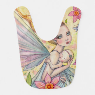 Cute Mother and Baby Girl Fairy Illustration Bib