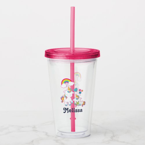 Cute Mother and Baby Unicorns Magical Theme Acrylic Tumbler