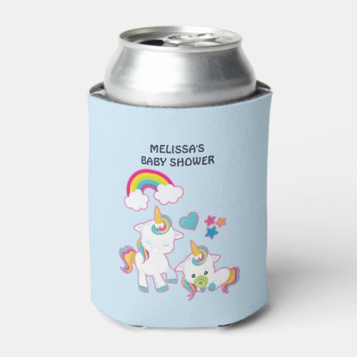 Cute Mother and Baby Unicorns Magical Theme Can Cooler