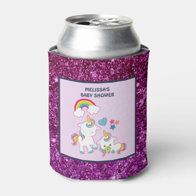 Cute Mother and Baby Unicorns Magical Theme Can Cooler (Can Front)