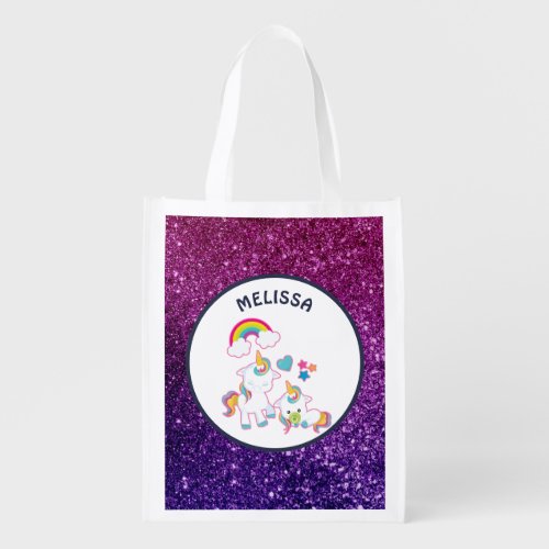 Cute Mother and Baby Unicorns Magical Theme Grocery Bag