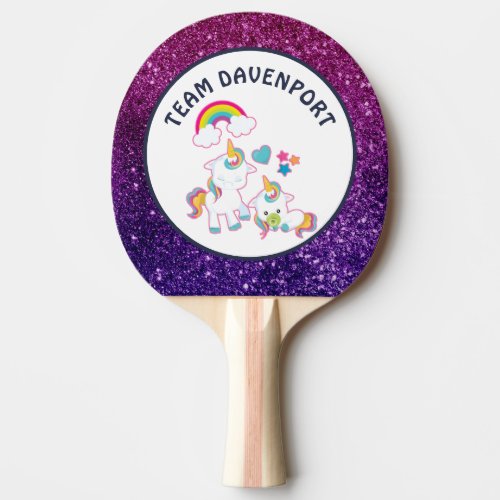 Cute Mother and Baby Unicorns Magical Theme Ping Pong Paddle
