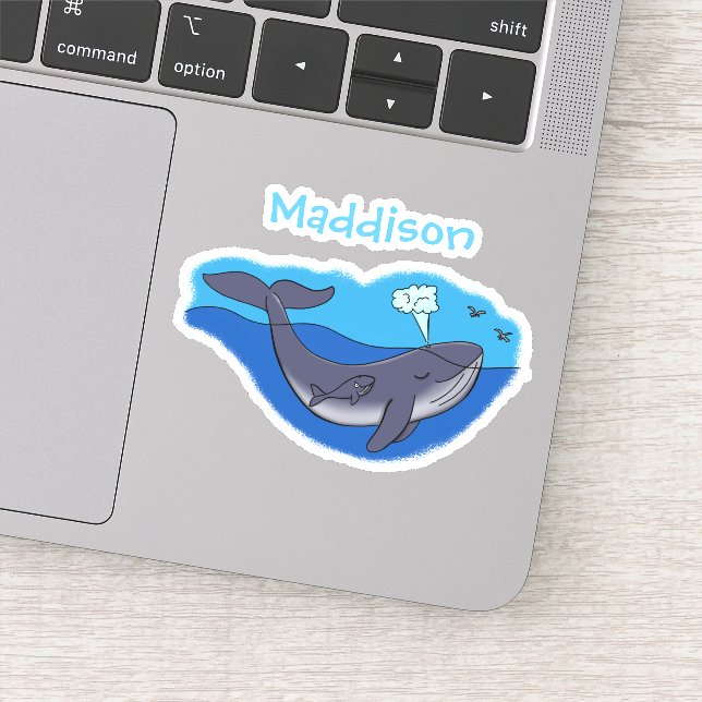 Cute mother and baby whale cartoon illustration sticker (Detail)
