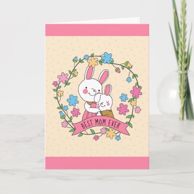 Cute Mother and Child Rabbits Mother's Day Card (Front)