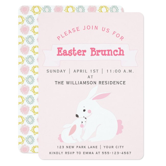 Cute Mother & Baby Bunny Easter Brunch Invitation