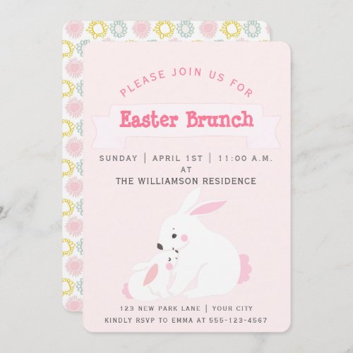 Cute Mother  Baby Bunny  Easter Brunch Invitation