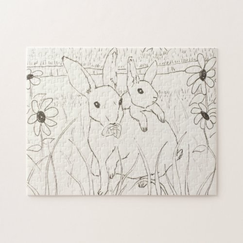 Cute Mother Baby Bunny Rabbits Jigsaw Puzzle