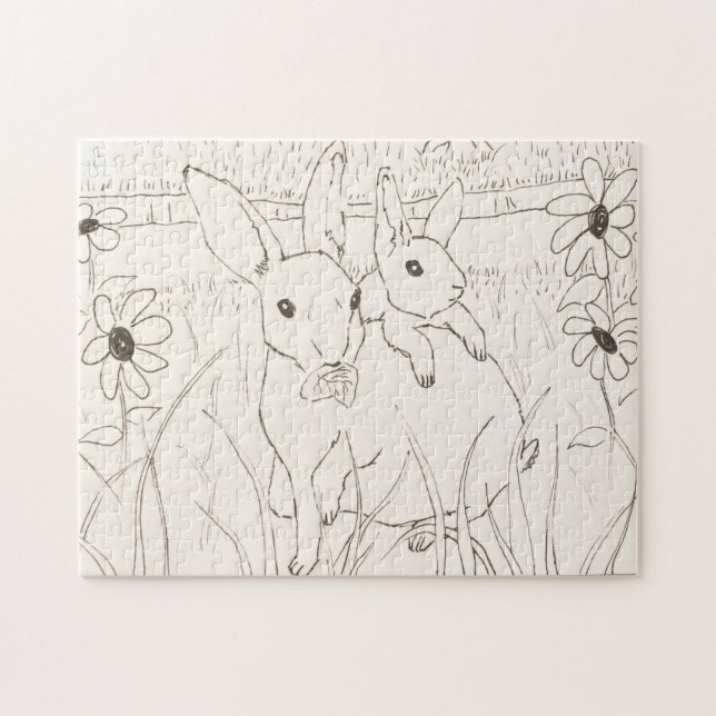 Cute Mother Baby Bunny Rabbits Jigsaw Puzzle (Horizontal)