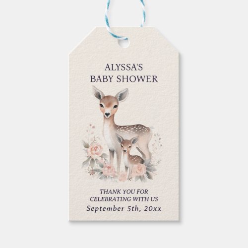 Cute Mother Baby Deer Baby Girl Shower Gift Tags