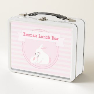 Cute Mother & Baby Girl Bunny Personalized Metal Lunch Box
