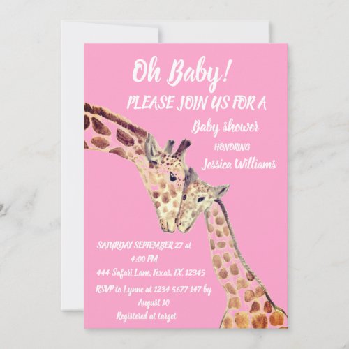 Cute Mother Baby Girl Giraffe Safari Boho Animals Invitation
