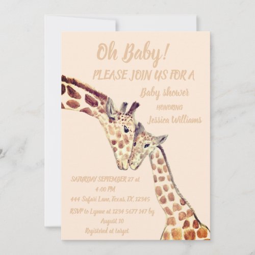Cute Mother Baby Girl Giraffe Safari Boho Animals  Invitation